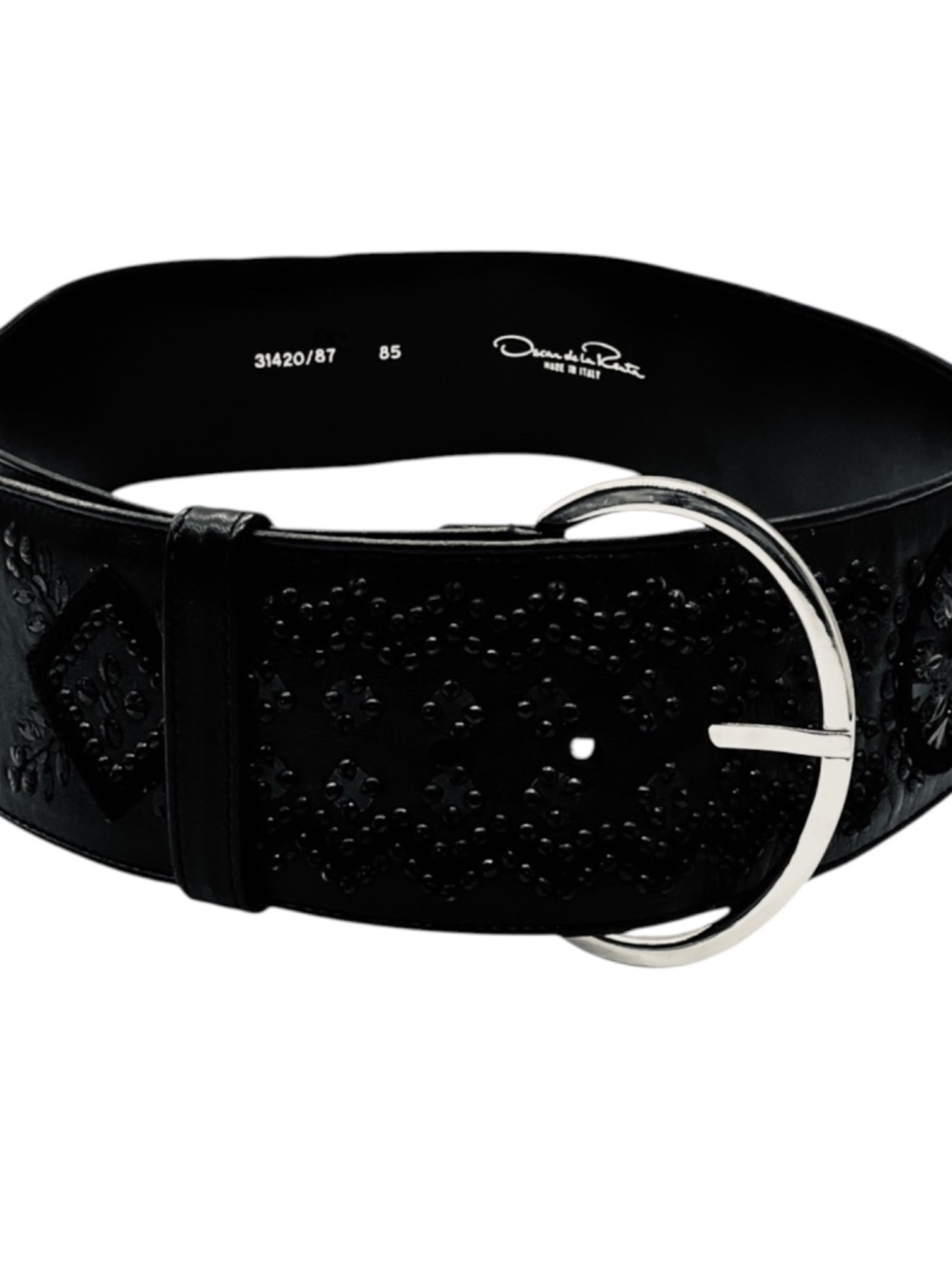 OSCAR DE LA RENTA BLACK EMBELLISHED AND EMBROIDERED WIDE LEATHER BELT